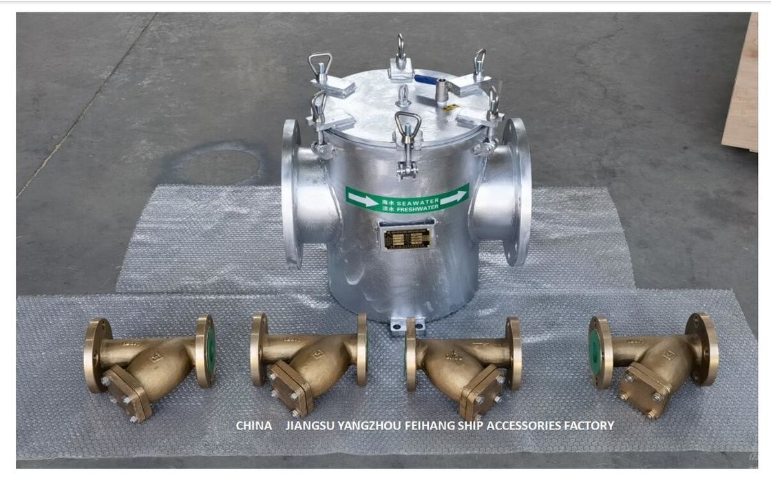 Главный фильтр Cb/T497-2012 морской воды Dn250 главным образом состоит из промежуточных труб, главных труб, корзин фильтра, фланцов,