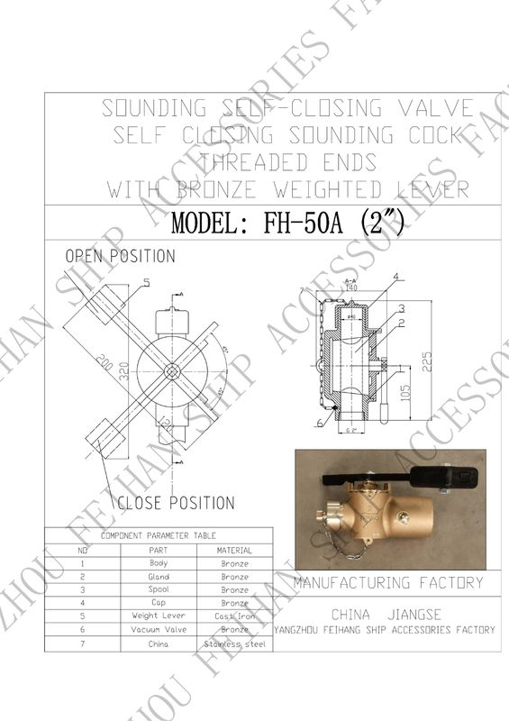 Технический параметр для FH50 CB/T3778-1999 Бронзовый самозамыкающийся клапан