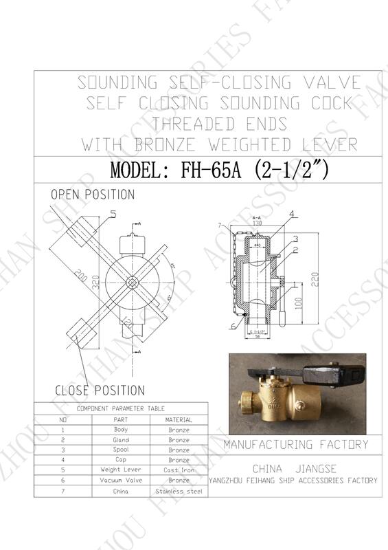 Технические данные для самозакрывающегося клапана FH-65A CB/T3778-99 и пробкового крана с резьбовыми концами DN65 CB/T3778-99